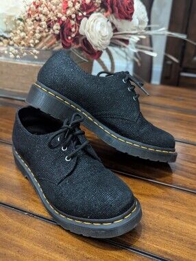 🚨 Dr. Martens 1461 Black Glitter Ray Leather Oxford Shoes Size Women's 8